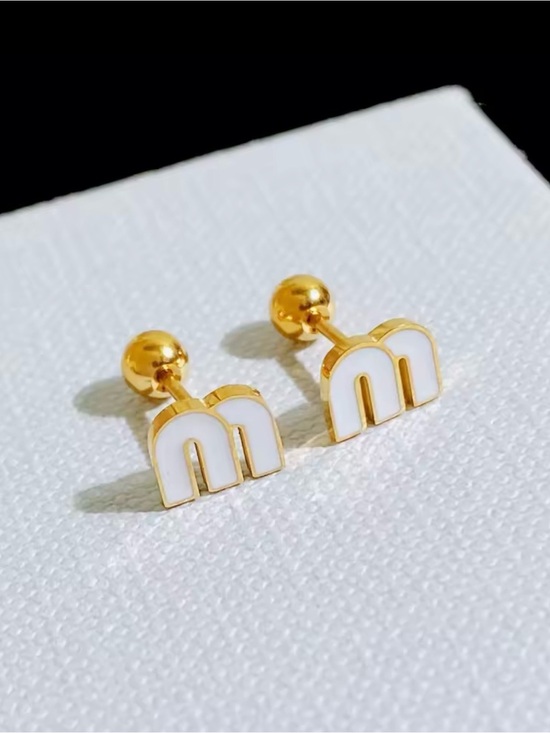 Jewelry - Gold and White 'm' Stud Earrings